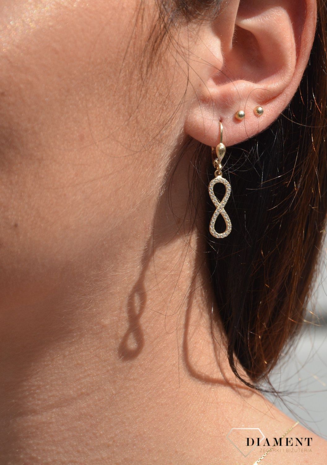 Kolczyki złote wiszące 333 ' Znak nieskończoności z cyrkoniami ' KL 4777.jpg